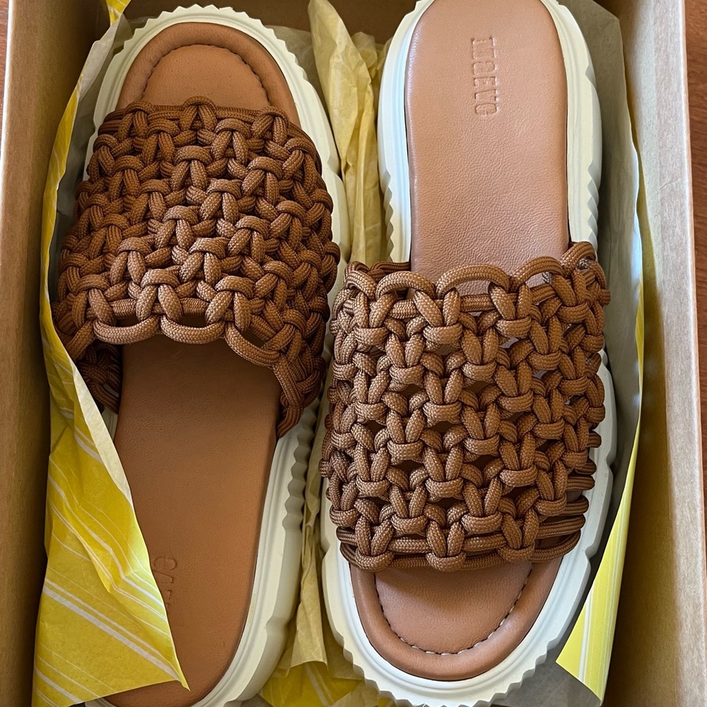 Brown Woven Slide Sandals